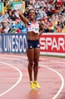Tiffany Porter (GB) celebrates winning the 100 metres hurdles at the European Athletics Team Championships.